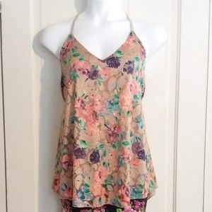 Banabee multi color rose floral lace flowy top